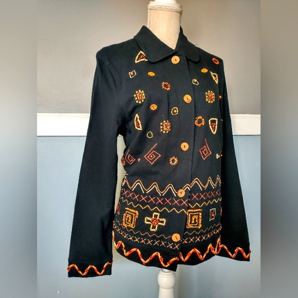 Vintage Cotton Jacket - Black w/ Beading & Embroidery - India - Picture 1 of 7